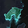 3D Green Region Map With Blue Glowing Edges And Detailed Terrain Rendering