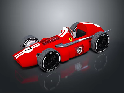 Red Vintage Racing Car With Large Wheels Single Seat And White Stripes 3d model