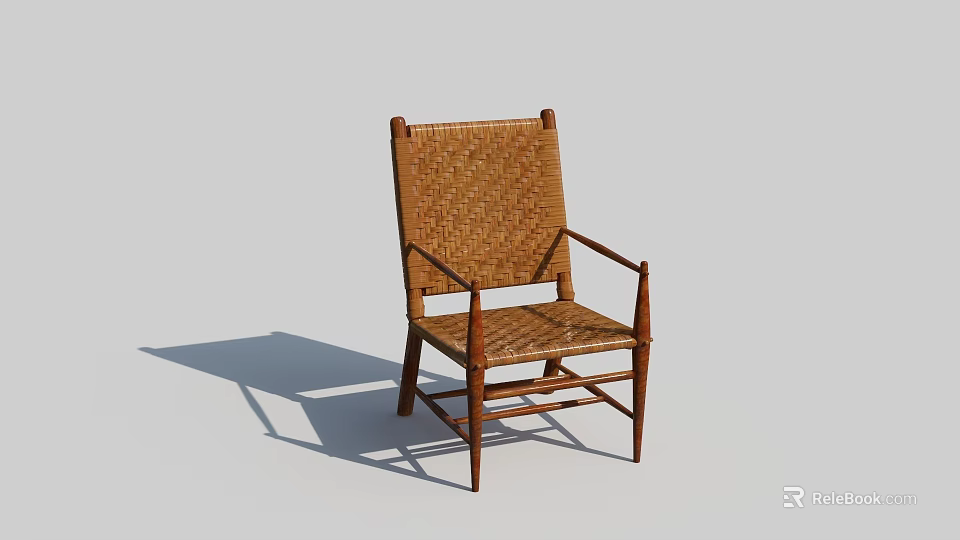 Elegant Woven Rattan Armchair With Wooden Frame And Classic Design 3d model 