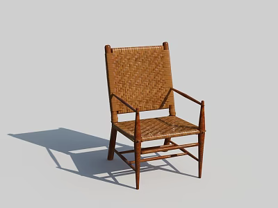 Elegant Woven Rattan Armchair With Wooden Frame And Classic Design 3d model