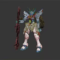 White Blue Red Gundam Model With Mechanical Details And Weapon In Hand