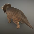 Realistic 3D Triceratops Dinosaur Model with Colorful Frill Brown Scaly Body and Long Horns