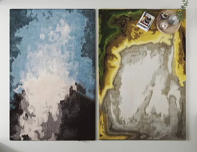 Modern Square Rugs With Abstract Art Design Blue Gray And Green Yellow Patterns 3d model