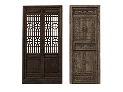 Traditional Chinese Style Wooden Doors With Intricate Carvings And Lattice Patterns 3d model