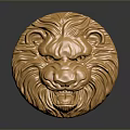 Shiny Golden Lion Head Sculpture With Detailed Metallic Mane And Reflective Surface