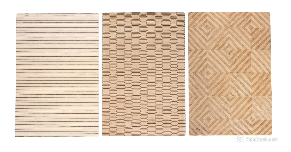 Square Rugs With Woven Striped Checkerboard And Diamond Geometric Patterns 3d model
