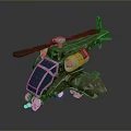 Cosmic Space Exploration Vehicle Model With Green Rotor Red Lights And Transparent Cockpit