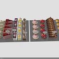 Colorful Assorted Desserts Displayed on Platters with Different Flavors and Name Tags