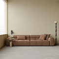 Brown Sectional Sofa With Side Table Floor Lamp And Beige Wall Blinds 3d model