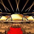 Elegant Stage Setup With Golden Lighting Red Carpet And Audience Seats 3d model