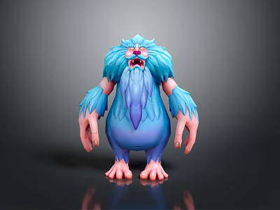 Game Movie Character With Blue Fur Purple Belly And Pink Limbs Open Mouth 3d model