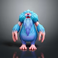 Game Movie Character With Blue Fur Purple Belly And Pink Limbs Open Mouth