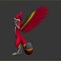Colorful Mythical Game Movie Character With Pink Wings Green Yellow Stripes And Red White Body