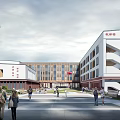 Modern School Building Campus Featuring Teaching Buildings Plaza Students And Red Flag 3d model