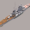 Detailed Warship 3D Model With Gray Hull Red White Striped Deck And Flags