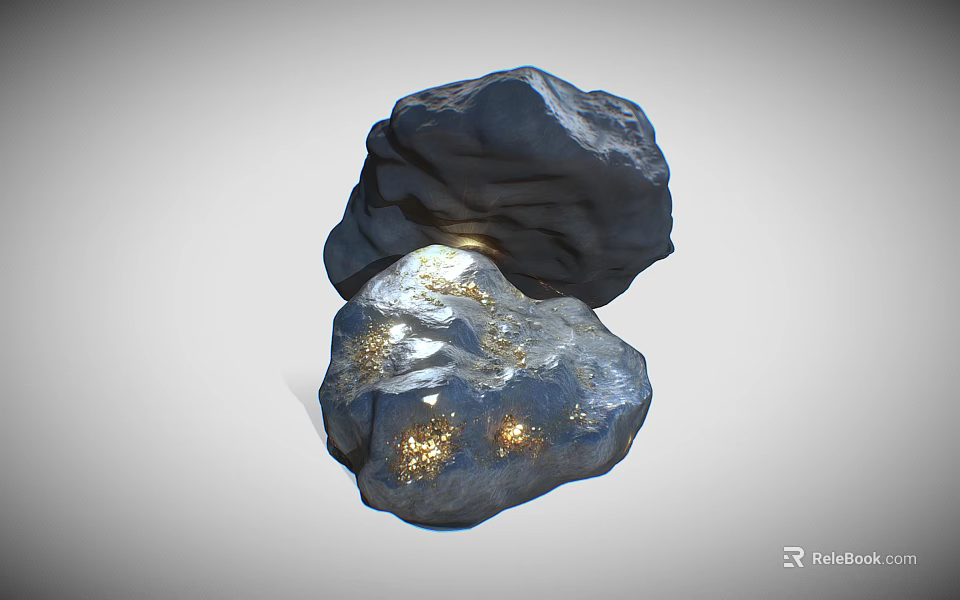 Natural Wood Stone Decorative Elements With Dark And Silver Gold Flecked Surfaces For Interior Design 3d model 