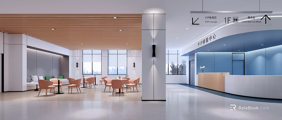 Modern Hospital Outpatient Clinic Waiting Area Interior With VIP Zone 3d model 