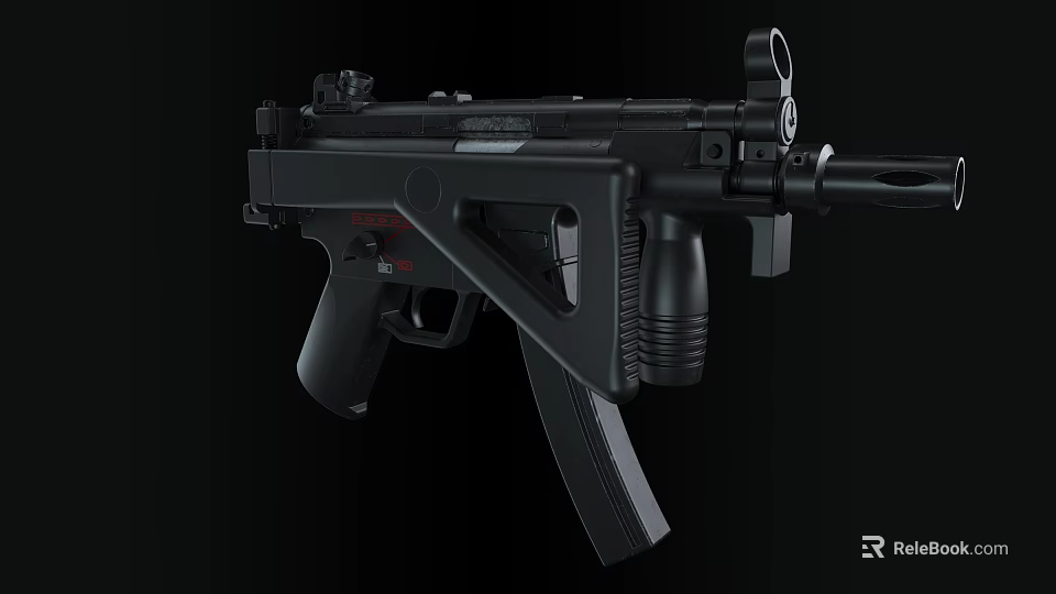 Black Submachine Gun With Modern Design Tactical Grip Magazine Sight And Muzzle Features 3d model 
