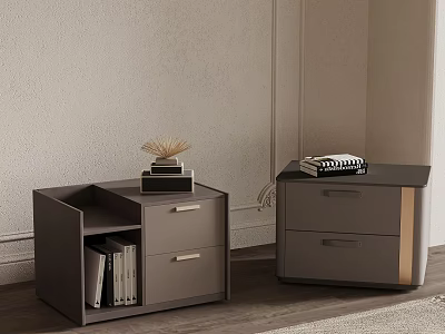 Gray Modern Nightstands With Drawers Storage Shelf And Books On Top 3d model