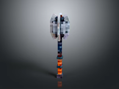 Pixel Style Game Weapon Hammer With Silver Gray Head And Blue Orange Handle 3d model