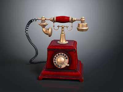 Vintage Rotary Dial Telephone Featuring Red Wooden Body And Brass Accents Design 3d model