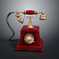 Vintage Rotary Dial Telephone Featuring Red Wooden Body And Brass Accents Design
