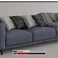 Modern Three Seater Sofa With Plush Cushions And Patterned Throw Blanket 3d model