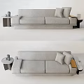 Gray Multi Seater Fabric Sofa With Decorative Cushions Side Tables And Small Decor Items 3d model