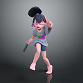 Woman 3D Character With Black Hat Purple Streaked Hair Grey Shirt Pink Belt Reaching Hand