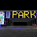 Vibrant Event Entrance Gateway With Neon PARK Lettering And Colorful Square Frames