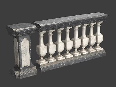 Classical Marble Balustrade With Vase Shaped Balusters And Gray Carved Design 3d model