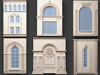 Ornate Architectural Components Featuring Various Classical Window And Door Frames 3d model
