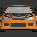 Orange Racing Style Modified Car With Rear Spoiler And Body Decals