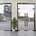 Modern Glass Entrance Doors With Metal Frames And Urban View