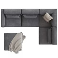 Modern Sectional Sofa in Gray and Beige with Pillows and Throw Blanket Design