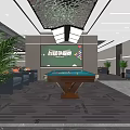 Modern Indoor Sports Fitness Space with Billiard Table Sofas and Large Screen