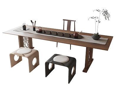 Tea Table and Chair Combination Tea Room Tea Table Stool Tea Set 3d model