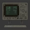 Vintage Industrial Computer Featuring Green Display Screen Metal Stand Buttons And Retro Design