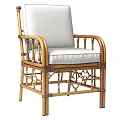 Natural Bamboo Rattan Dining Chair With White Cushion And Armrests Design