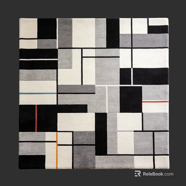 Modern Square Carpet With Geometric Pattern Black White Gray And Colorful Lines 3d model