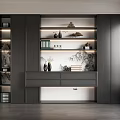 Modern Dark Gray Full Wall Built In Bookcase With Embedded LED Light And Practical Storage