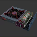 Single Burner Gas Stove With Metal Case And Attached Gas Cylinder