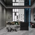 Modern Bar Interior With Gray Walls Marble Countertop Bar Stools And Wine Racks