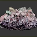 Natural Pink White And Purple Crystal Cluster On Black Background With Reflective Surface
