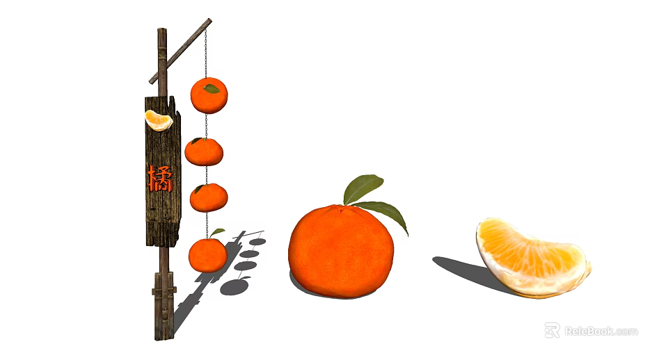 Hanging Outdoor Lanterns With Wooden Sign Fresh Oranges And Slice Decoration 3d model 