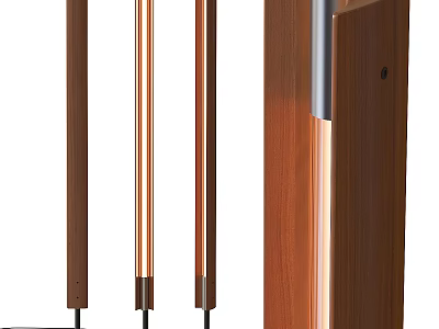 Sleek Modern Floor Lamp With Wooden Pole And Copper Accents For Home Lighting 3d model