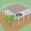 Modern Detached Villa Featuring White Frame Glass Windows Indoor Orange Chairs and Outdoor Terrace