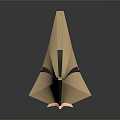 Cartoon Style Origami Tower Scene With Geometric Shape Light Brown Color And Colorful Reflections