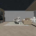 Home Theater Interior Design With Starry Ceiling Gray Walls Brown Sofa And White Massage Chair