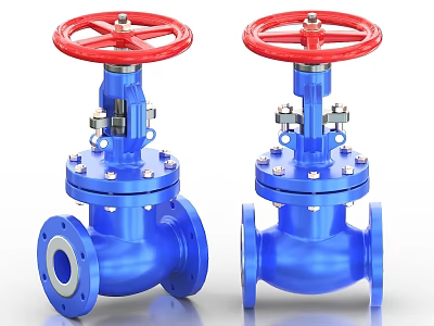 Blue Industrial Valves Heavy Duty Equipment With Red Handwheels And Flanged Ends 3d model